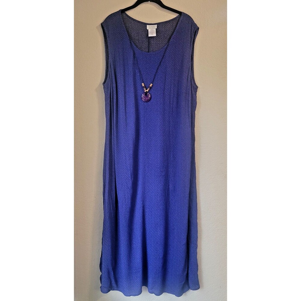 C.J. Elliot Maxi Shift Dress Jumper w/ Necklace Navy Sleeveless XXL 22 Petite